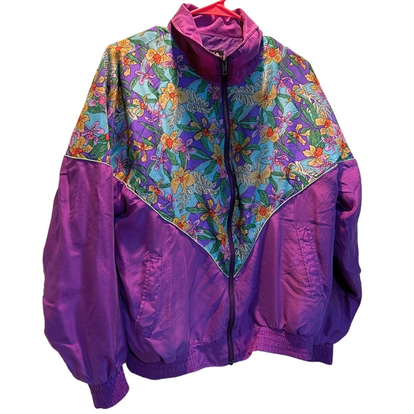 90s Retro Cassia Silk Floral Print Windbreaker Sz S - Picture 2 of 5